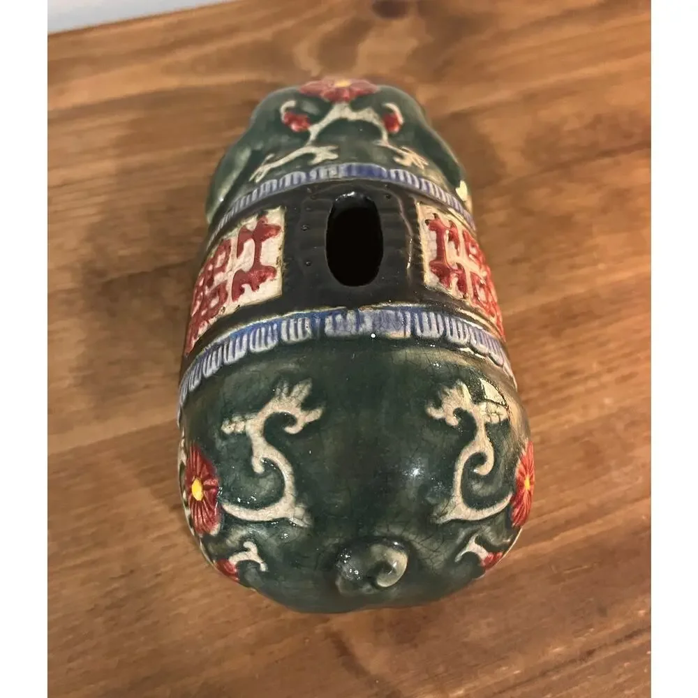 Gump’s Ceramic Piggy Bank Green Celadon Double‎ Happiness Asian Decor